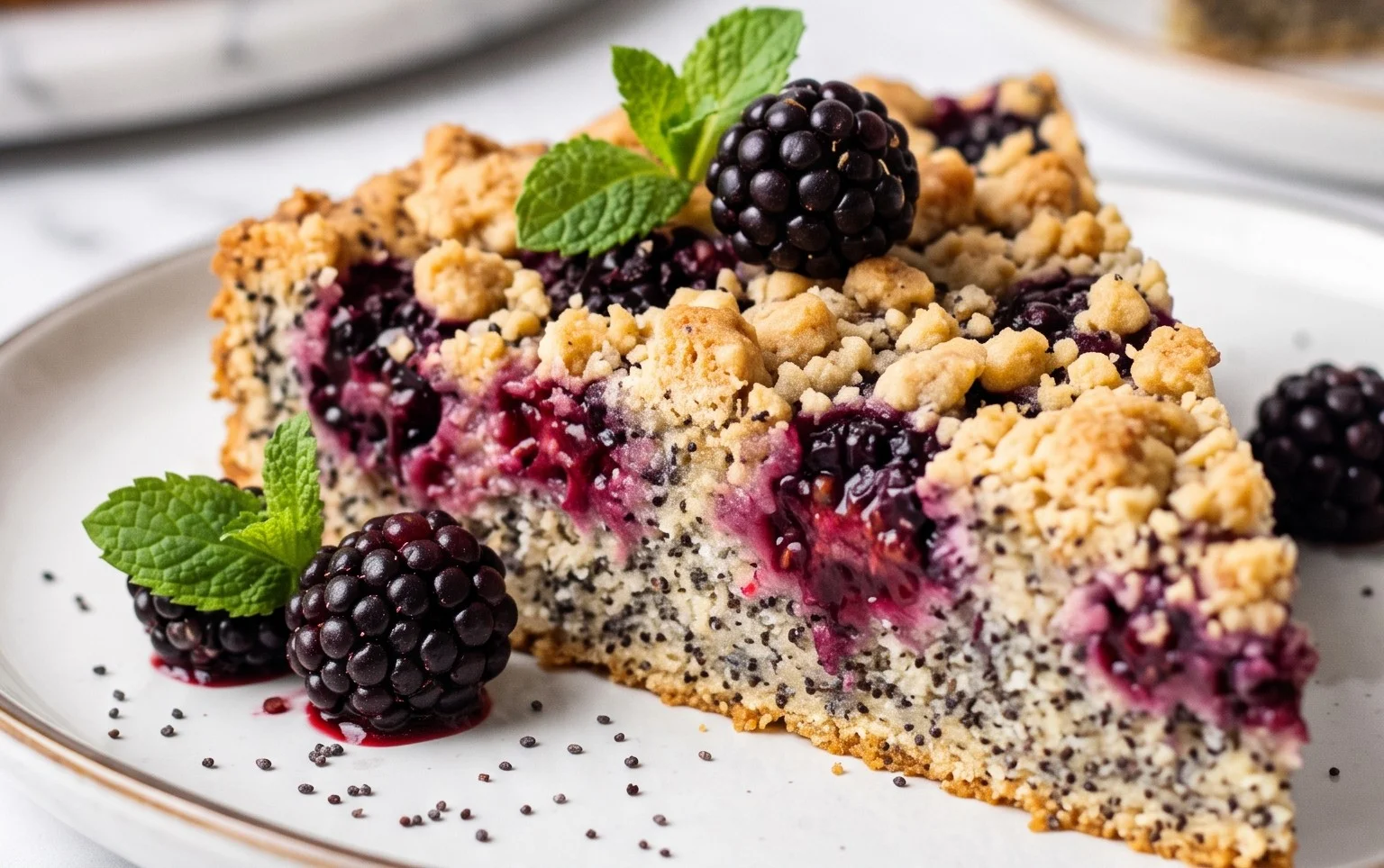 Veganer Brombeer - Mohn - Streuselkuchen