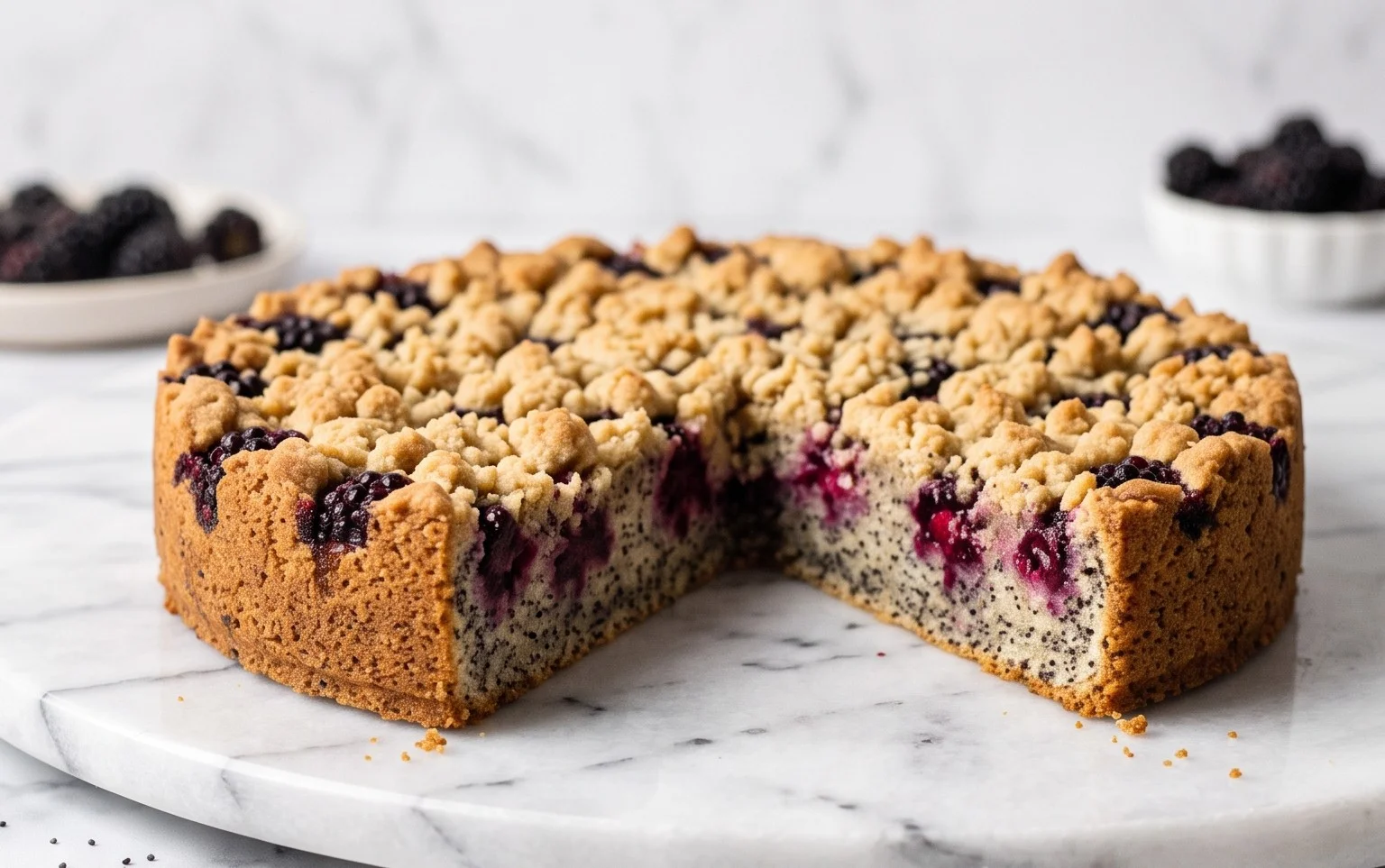 Veganes Brombeer-Mohn Streuselkuchen Rezept